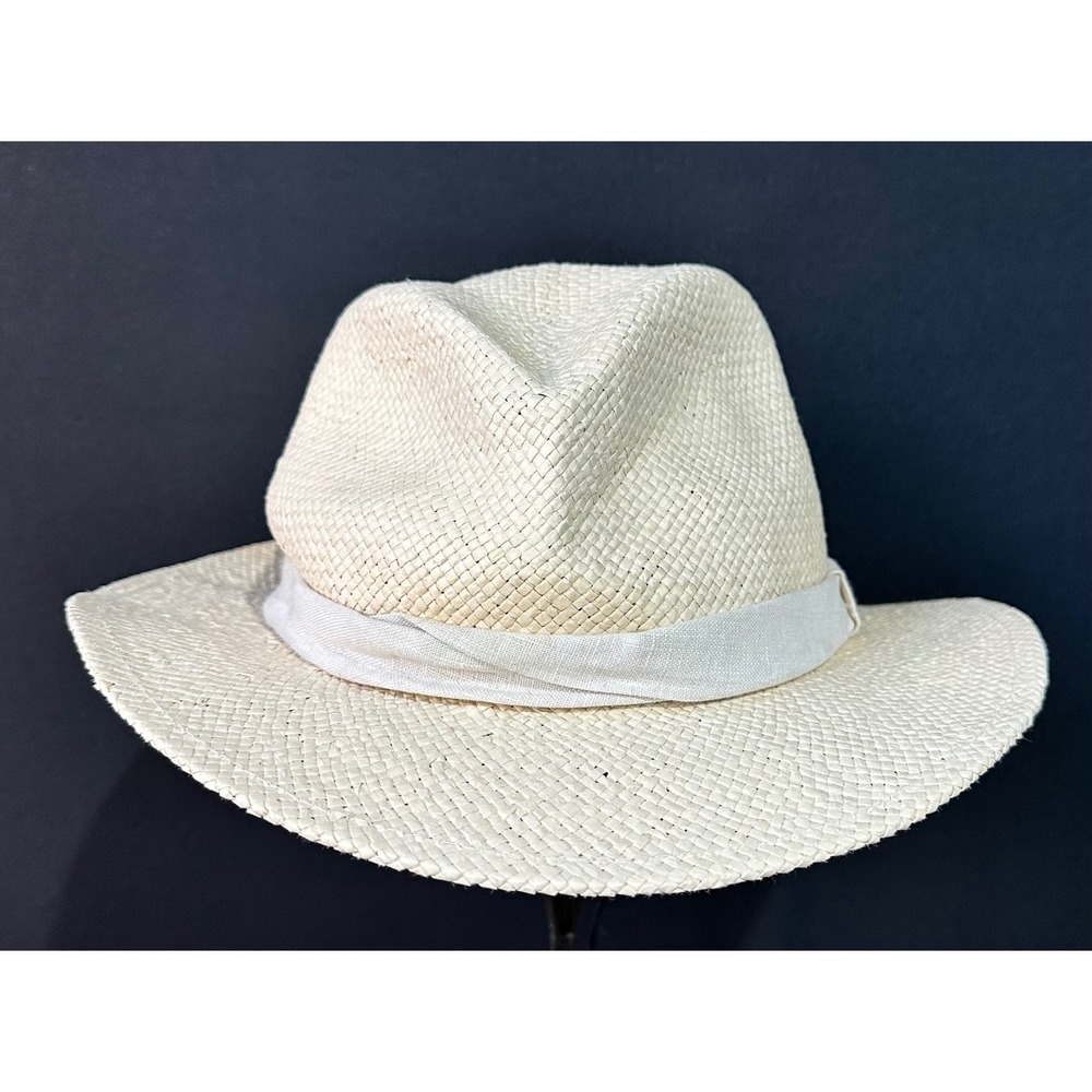 Lucky Brand Straw Fedora Woven Paper Hat Retro Sun OS Cream